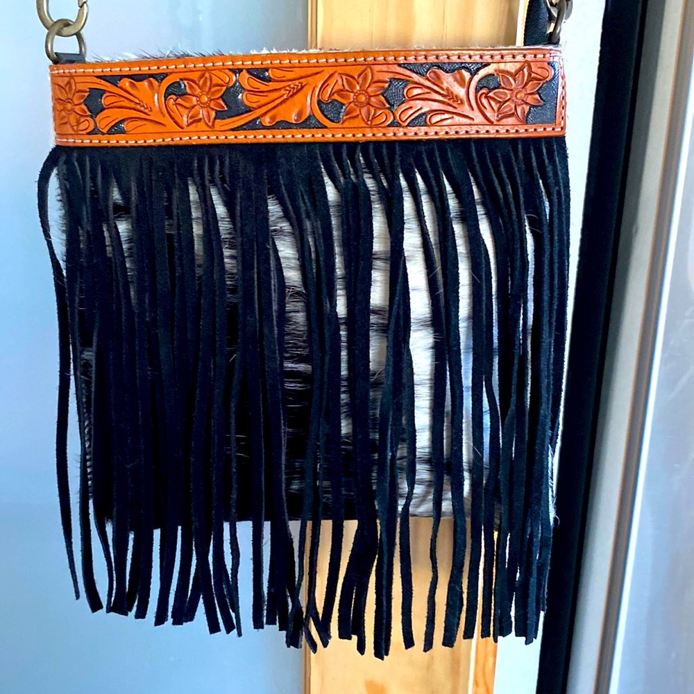 Black Fringe Leather & Cowhide Bag